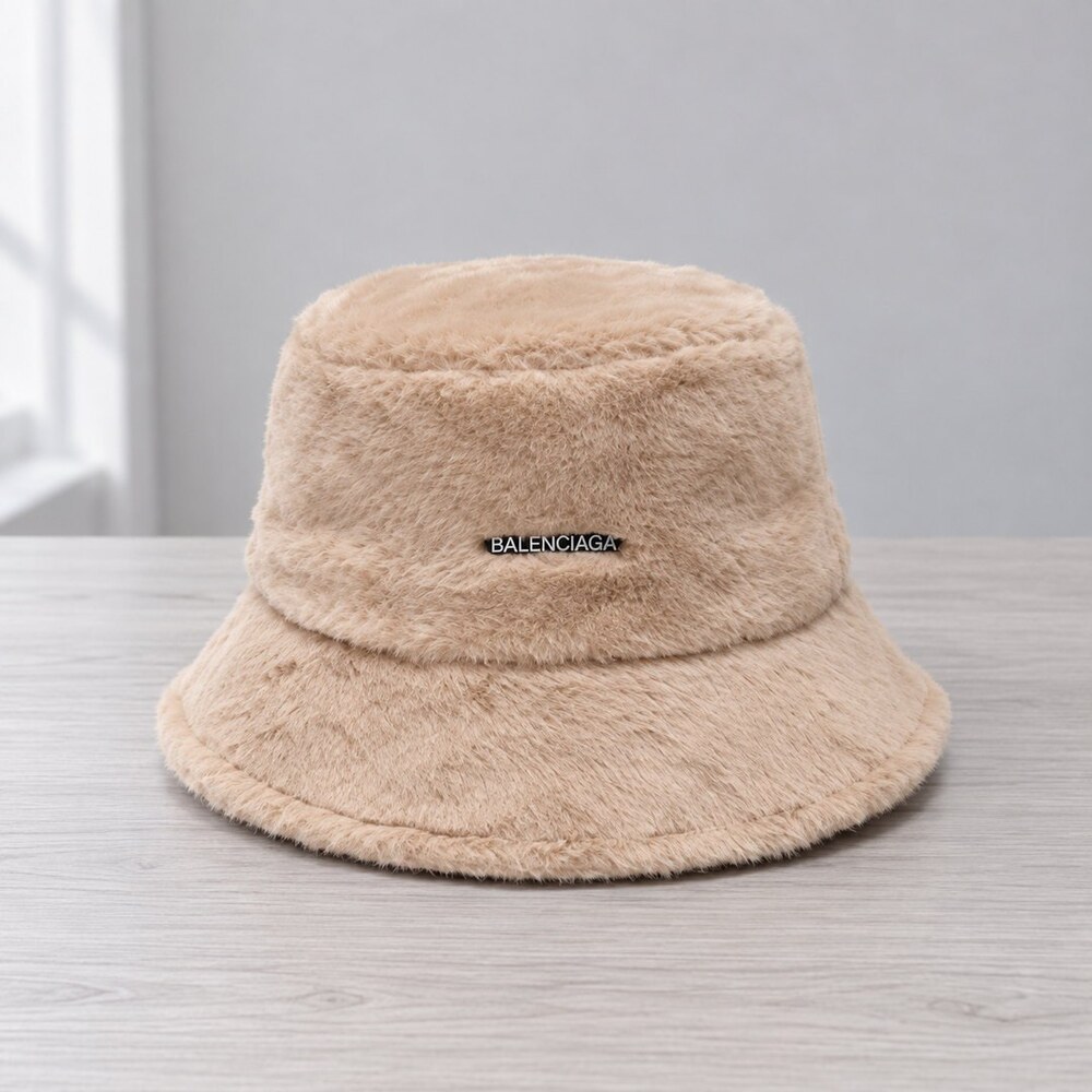 Balenciaga Beige Faux Fur Bucket Hat